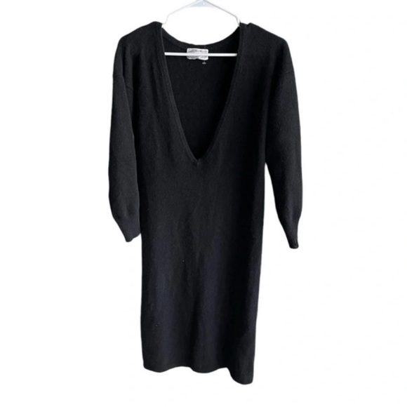 ZORAN 100% Cashmere Black MIDI Deep V-Neck Luxury Dress Size Medium - Picture 2 of 9